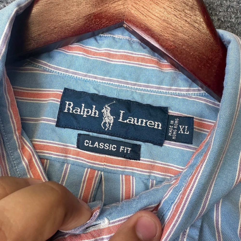 VTG Ralph Lauren Button Down Shirt Mens XL Blue OCBD Striped Classic Fit Oxford - Picture 3 of 6